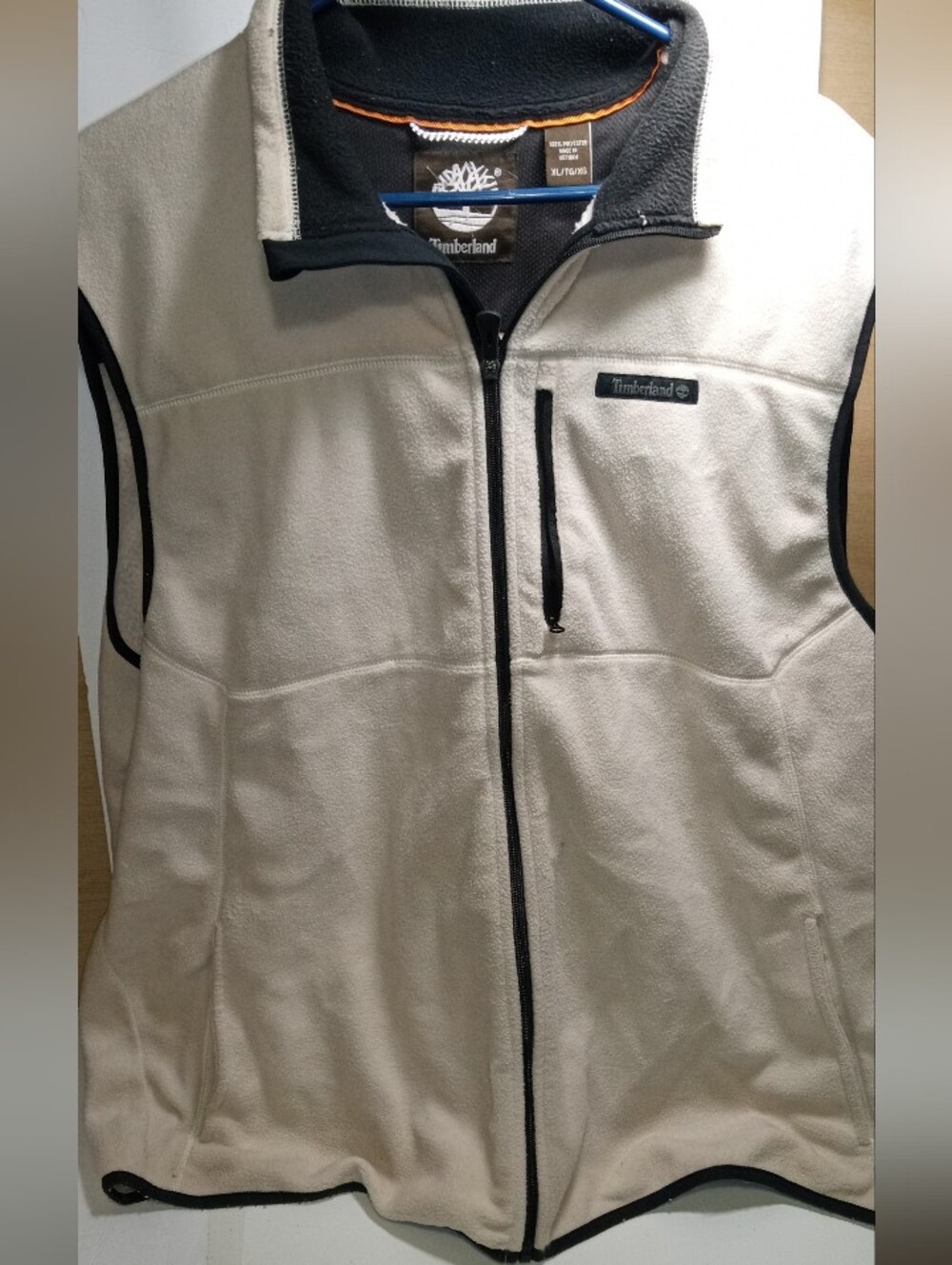 Timberland Men’s Full Zip Fleece Jacket Beige/Black Solid Stand-Up Collar XL